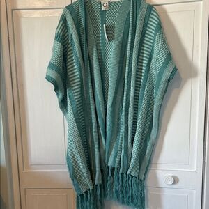 NWT Anthropologie Teal Striped Open-Front Cardigan with Fringe - OS